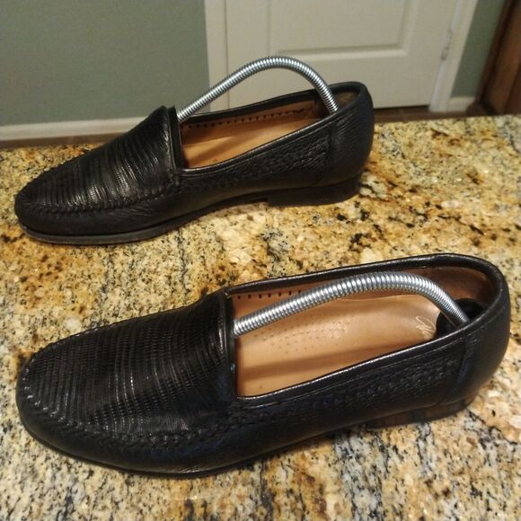 Alan Payne Black Bergamo Deerskin & Lizard Loafers Antique Sz 9 A main image 4